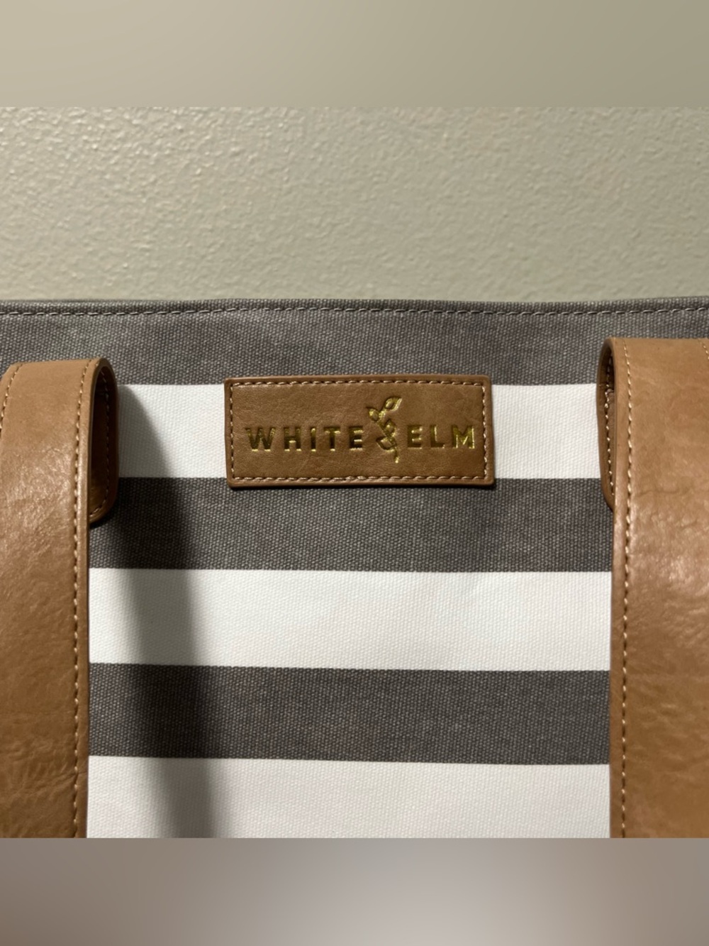 White Elm Aquila Tote Gray White Striped Canvas Diaper Work Bag Crossbody - Picture 3 of 16